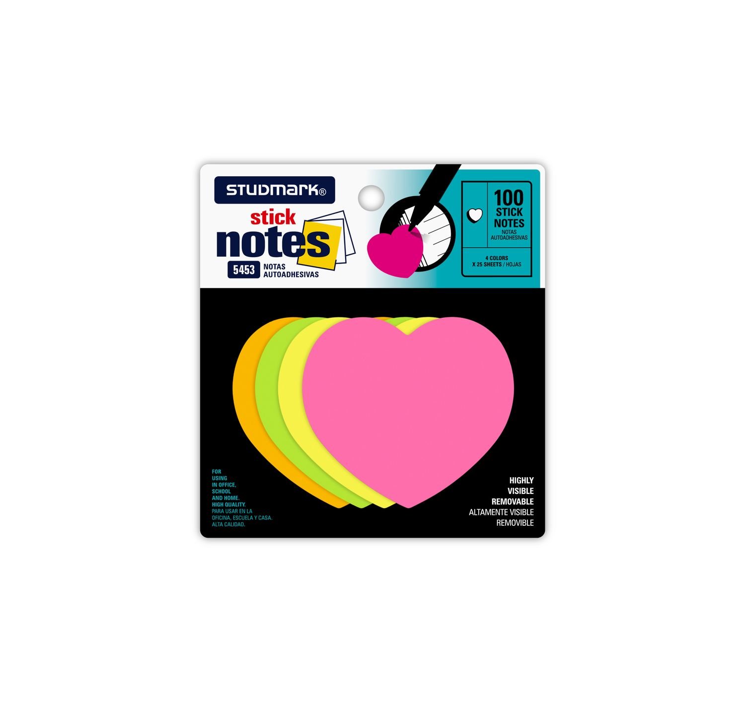 STICKY NOTES, NEON, HEART, 4 COLORS X 25 SHEETS (BLISTER)