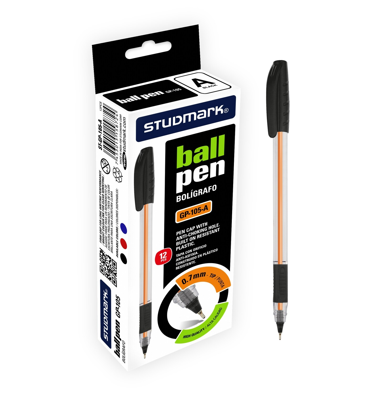 Pen - ST Semi-Gel 0.7 w/grip BLK (12)